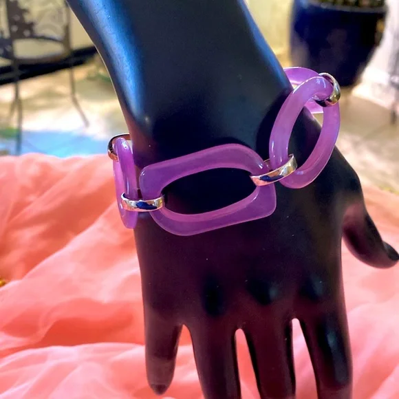 PURLE JADE INTERLOCKING SS BRACELET - Picture 4 of 8